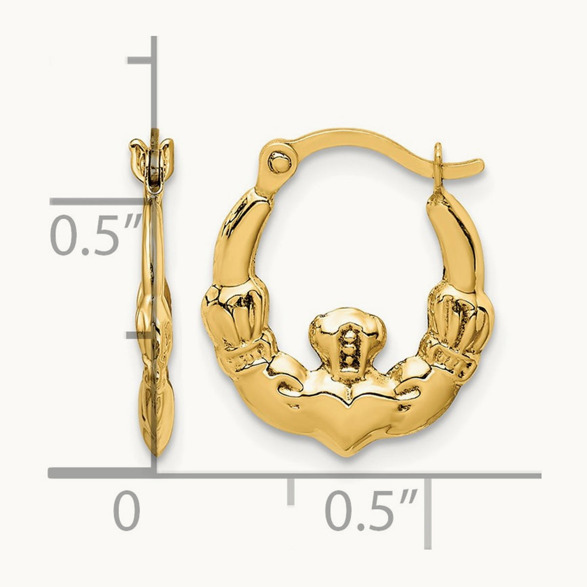 Claddagh Hoop Earrings — 14K Yellow Gold