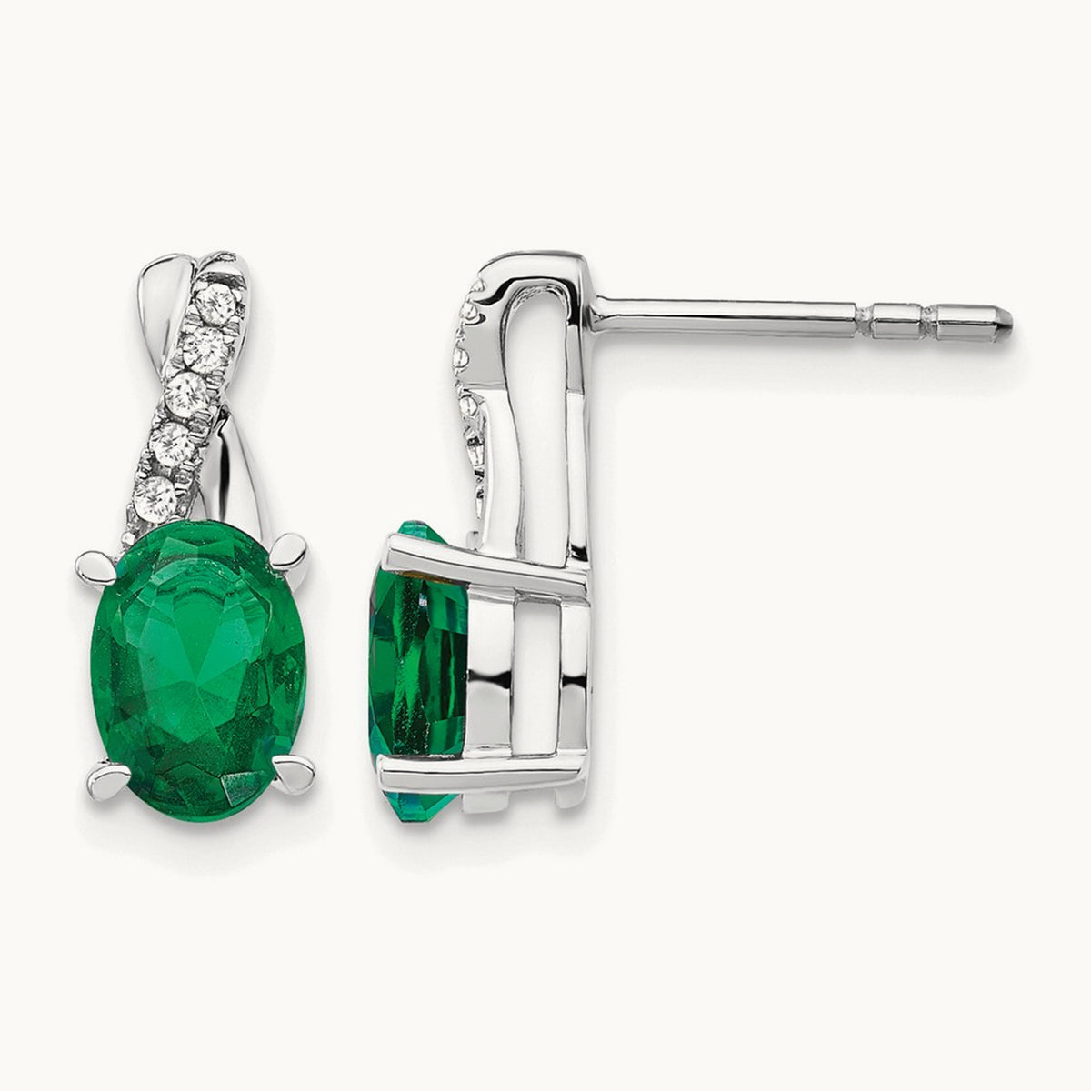 Created Emerald and Diamond Earrings, 14K White Gold