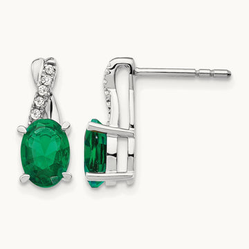 Created Emerald and Diamond Earrings, 14K White Gold