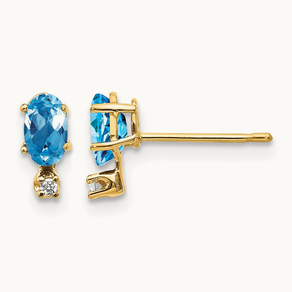 Diamond & Blue Topaz Birthstone Earrings — 14K Yellow Gold
