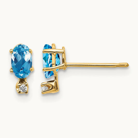 Diamond & Blue Topaz Birthstone Earrings — 14K Yellow Gold