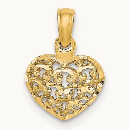 Polished 3-D Puffed Heart Pendant — 14K Yellow Gold