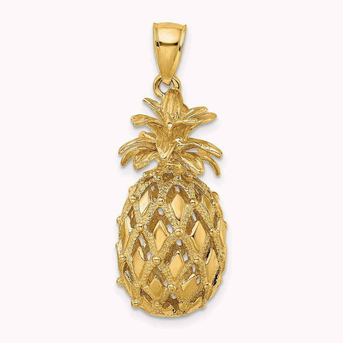 3-D Textured and Polished Pineapple Charm, 14K