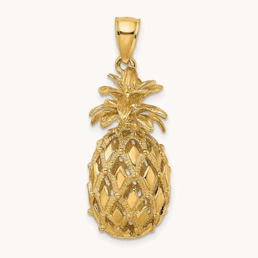 3-D Textured and Polished Pineapple Charm, 14K