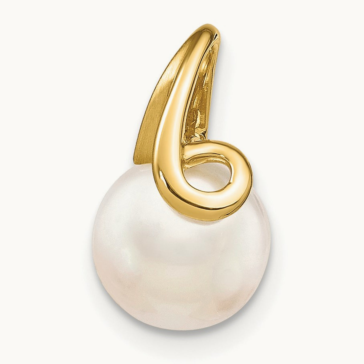 8- White Button Freshwater Cultured Pearl Pendant Slide, 9mm, 14K
