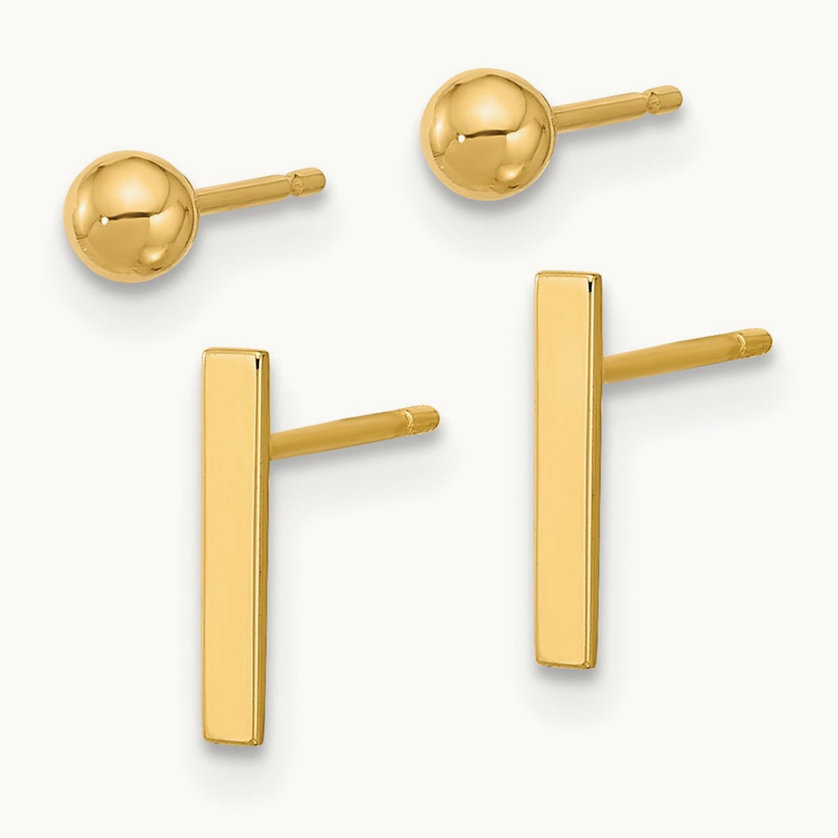 Polished Ball and Bar Earring Set — 14K Yellow Gold