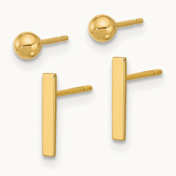 Polished Ball and Bar Earring Set — 14K Yellow Gold