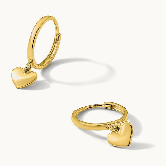 Madi K Polished Heart Dangle Huggie Hoop Earrings, 14K