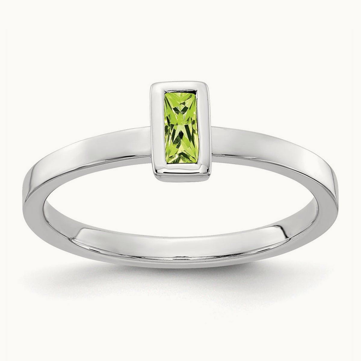 Bezel-set Peridot Ring, 14K White Gold