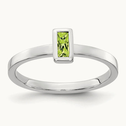 Bezel-set Peridot Ring, 14K White Gold