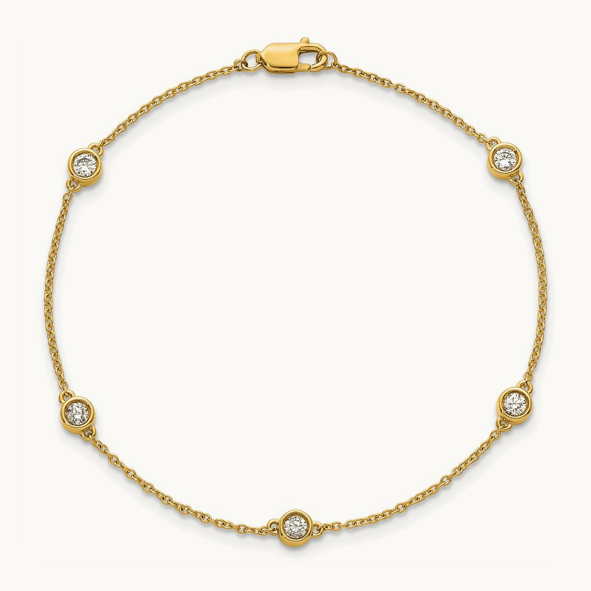 Diamond Station Cable Bracelet — 14K Yellow Gold