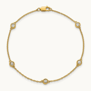 Diamond Station Cable Bracelet — 14K Yellow Gold