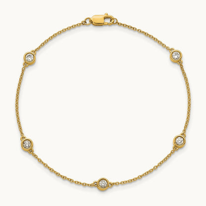 Diamond Station Cable Bracelet — 14K Yellow Gold