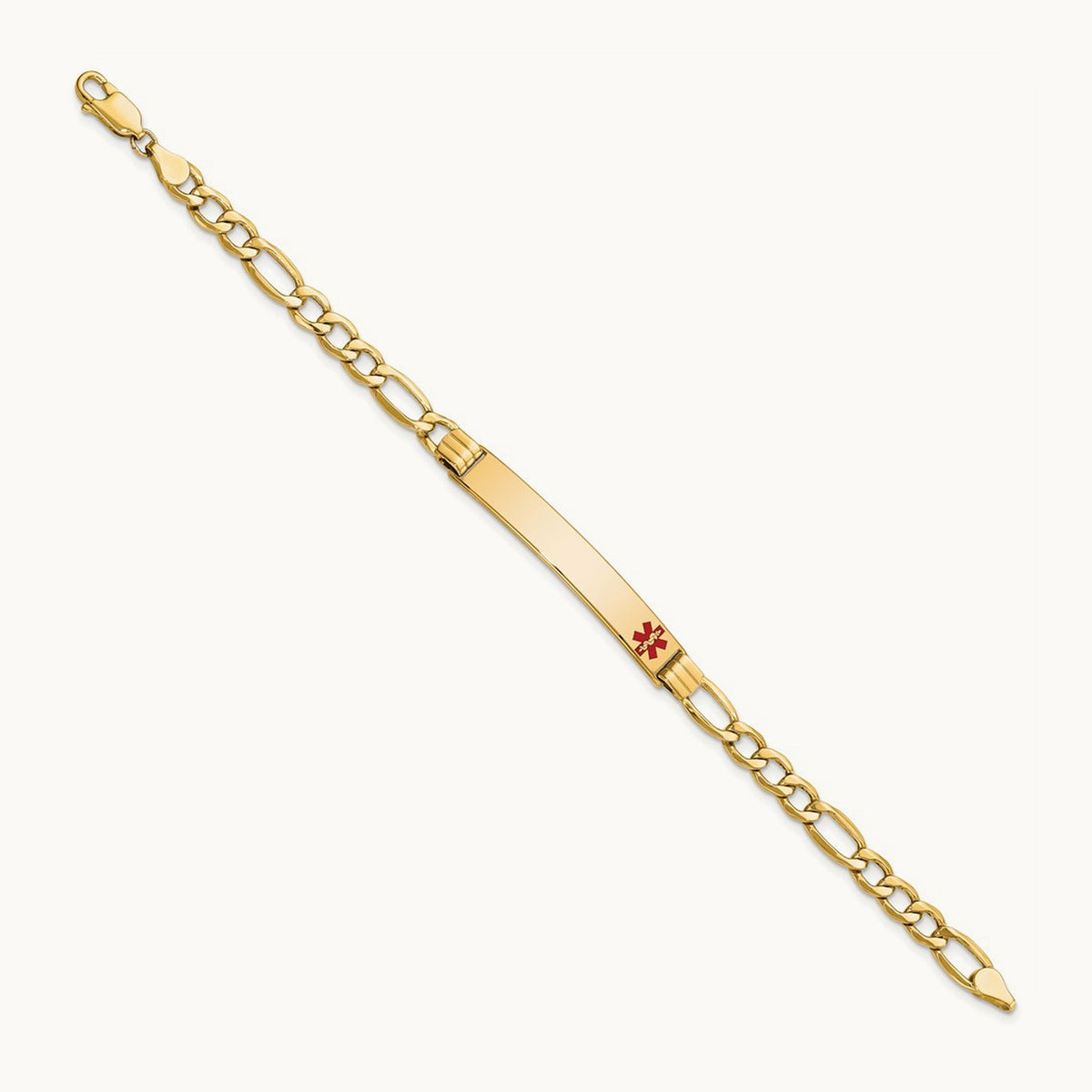 Semi-Solid Medical Polished Red Enamel Figaro ID Bracelet, 14K