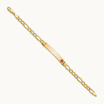 Semi-Solid Medical Polished Red Enamel Figaro ID Bracelet, 14K