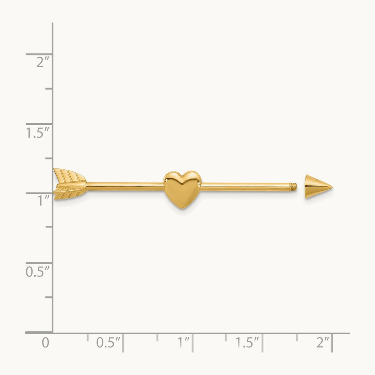 14 Gauge Polished Arrow with Heart Industrial Body Jewelry, 14K
