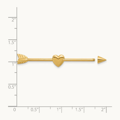 14 Gauge Polished Arrow with Heart Industrial Body Jewelry, 14K