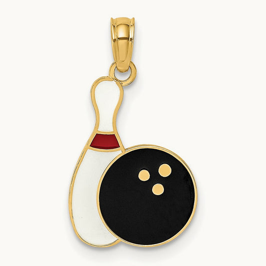 Enamel Bowling Ball and Pin Charm, 14K