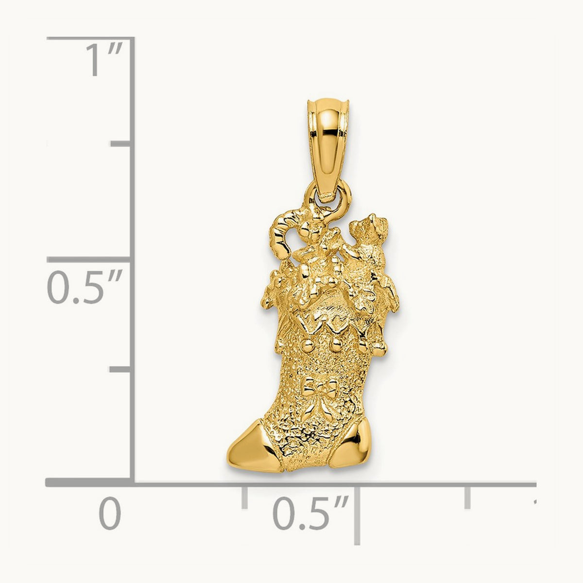 Solid Polished 3D Christmas Stocking Charm, 14K