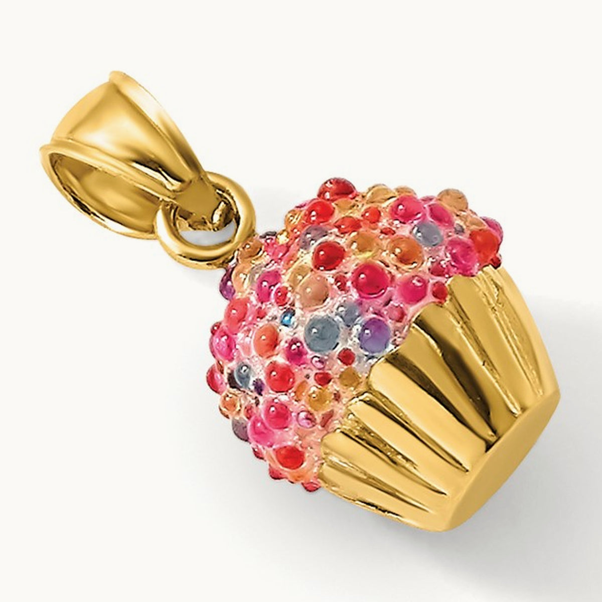 3-D w/Colored Bead Icing Cupcake Charm, 14K