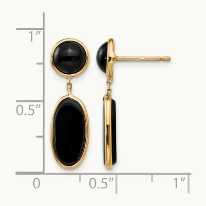 Onyx Oval Dangle Post Earrings — 14K Yellow Gold