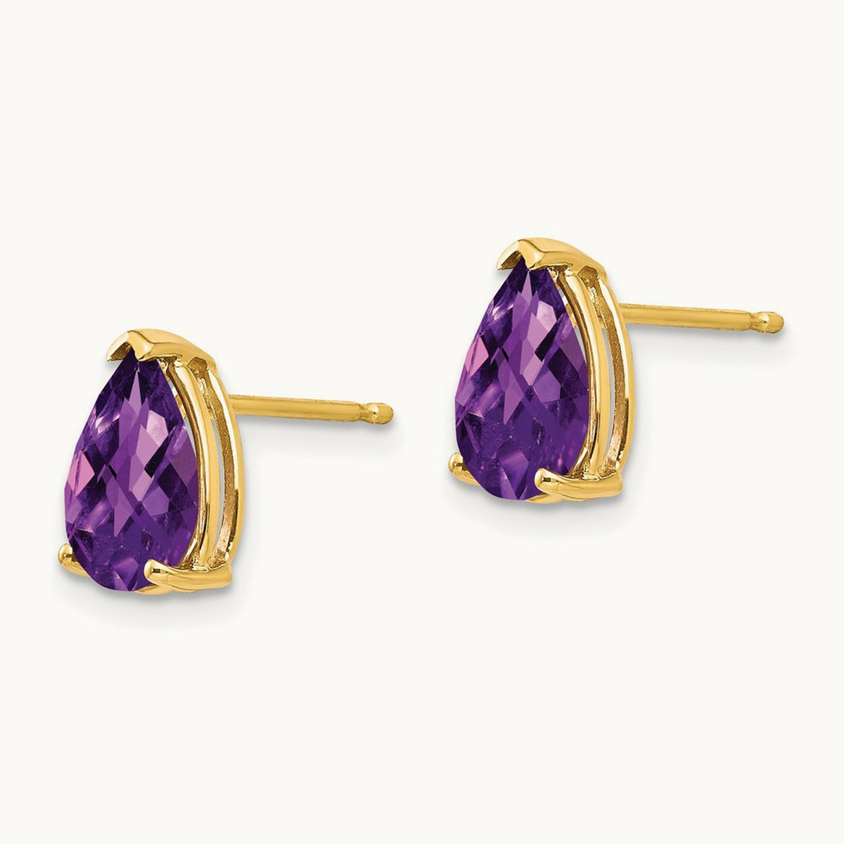 9x6mm Pear Amethyst Checker Earrings, 14K