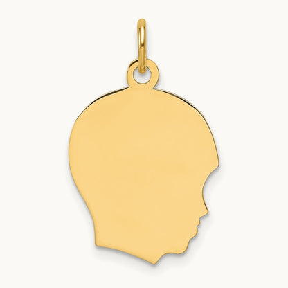 Plain Medium .013 Gauge Facing Right Engravable Boy Head Charm — 23.3mm