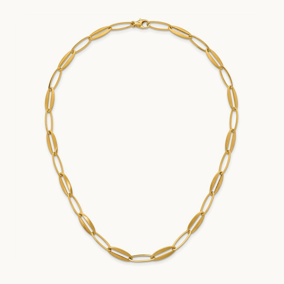 Brushed and Polished Long Oval Link Necklace, 7.25mm, 14K