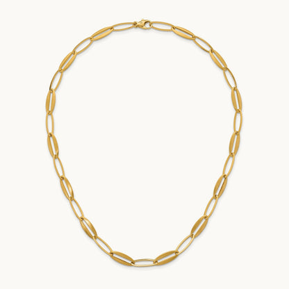 Brushed and Polished Long Oval Link Necklace, 7.25mm, 14K