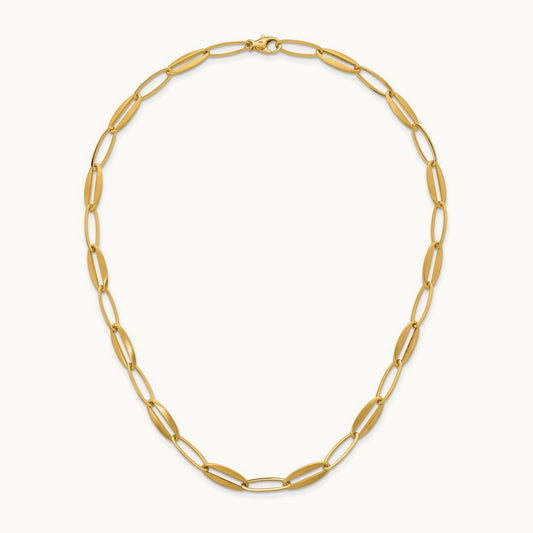 Brushed and Polished Long Oval Link Necklace, 7.25mm, 14K