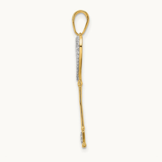 w/White and Rose Rhodium Diamond-cut Hearts Key Pendant, 14K