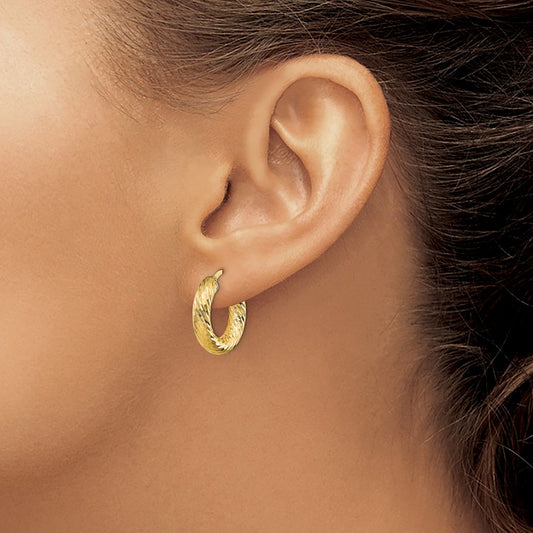 Diamond-cut Round Hoop Earrings — 14K Yellow Gold, 4x18mm