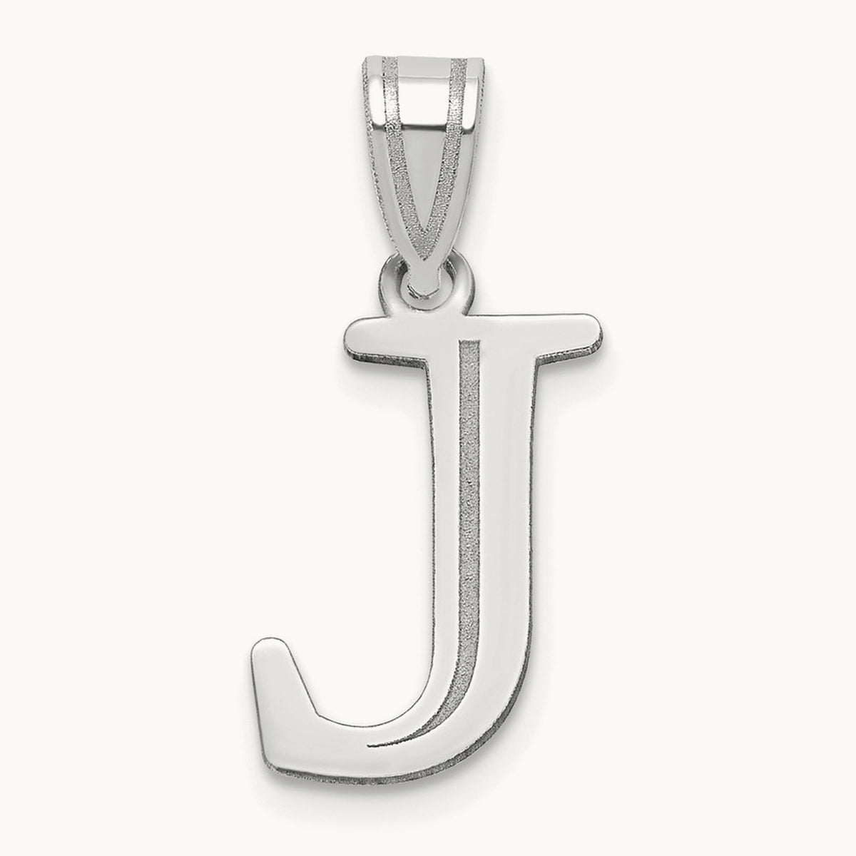 Polished Etched Letter J Initial Pendant, 14K White Gold