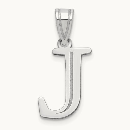Polished Etched Letter J Initial Pendant, 14K White Gold