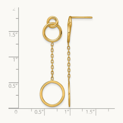 Polished Circle Pattern Dangle Post Earrings, 14K