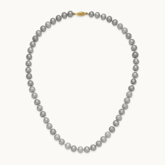 7- Near Round Grey FWC Pearl 16in Necklace, 8mm, 14K