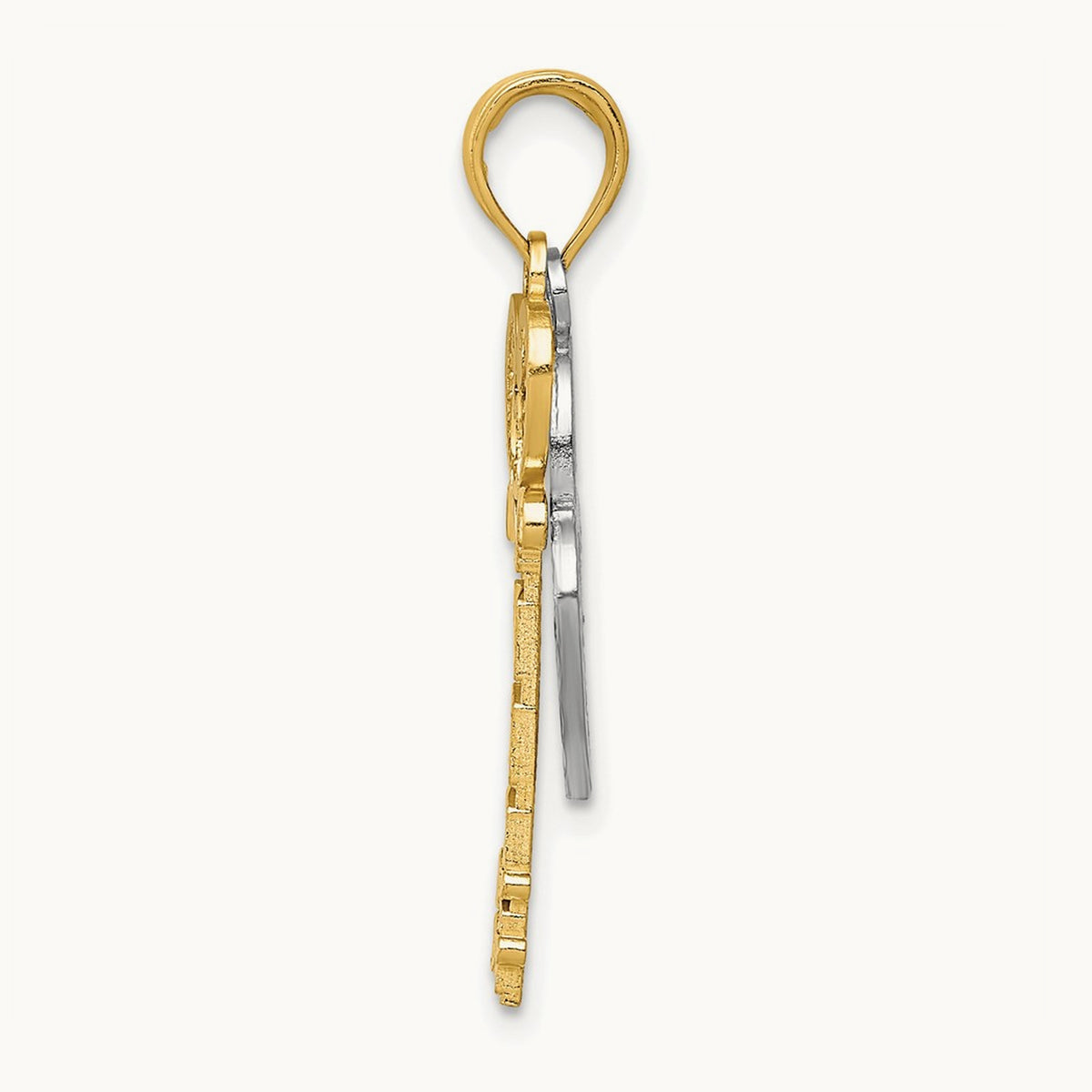 w/White Rhodium Moveable Filigree Heart Key and Lock Charm, 14K