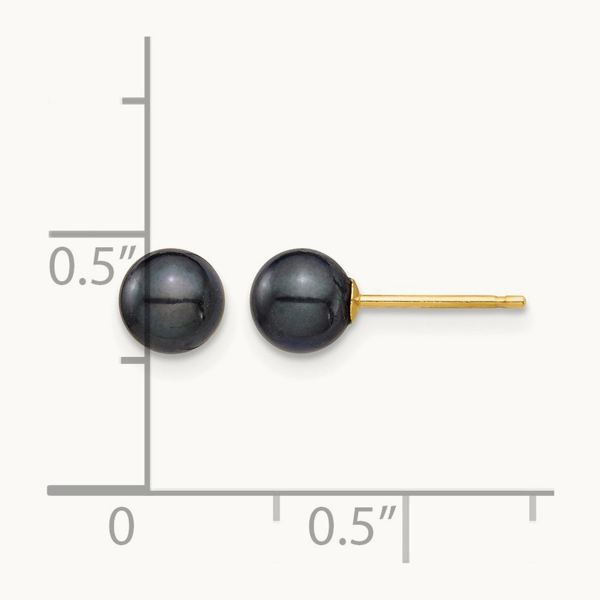 5- Round Black Saltwater Akoya Cultured Pearl Stud Post Earrings, 6mm, 14K