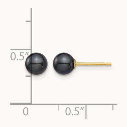 5- Round Black Saltwater Akoya Cultured Pearl Stud Post Earrings, 6mm, 14K