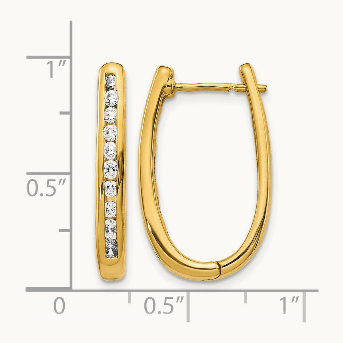 Diamond Oval Hinged Hoop Earrings — 14K Yellow Gold
