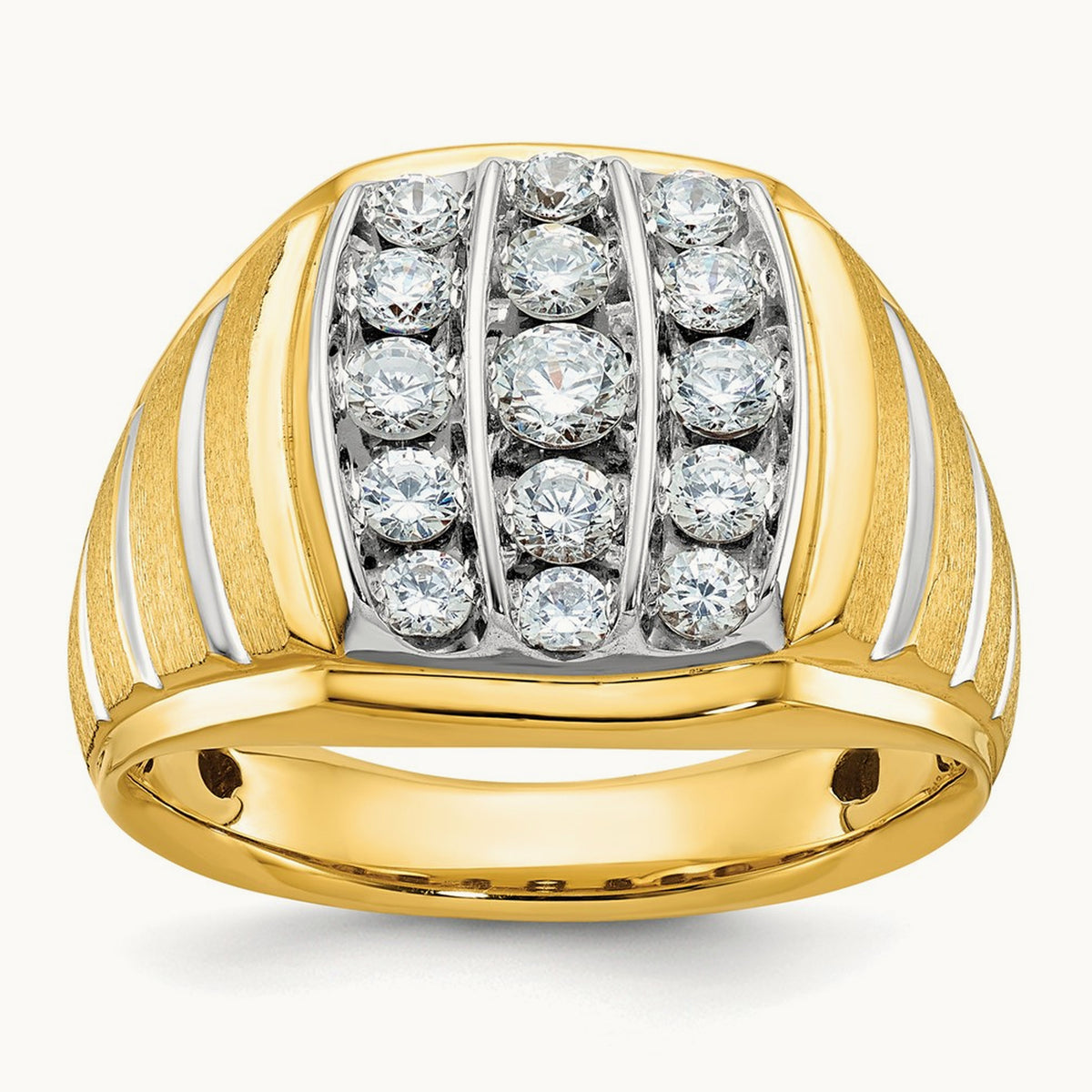14ktt w/ White RH IBGoodman Men's Polish Satin & Grooved Diamond Ring