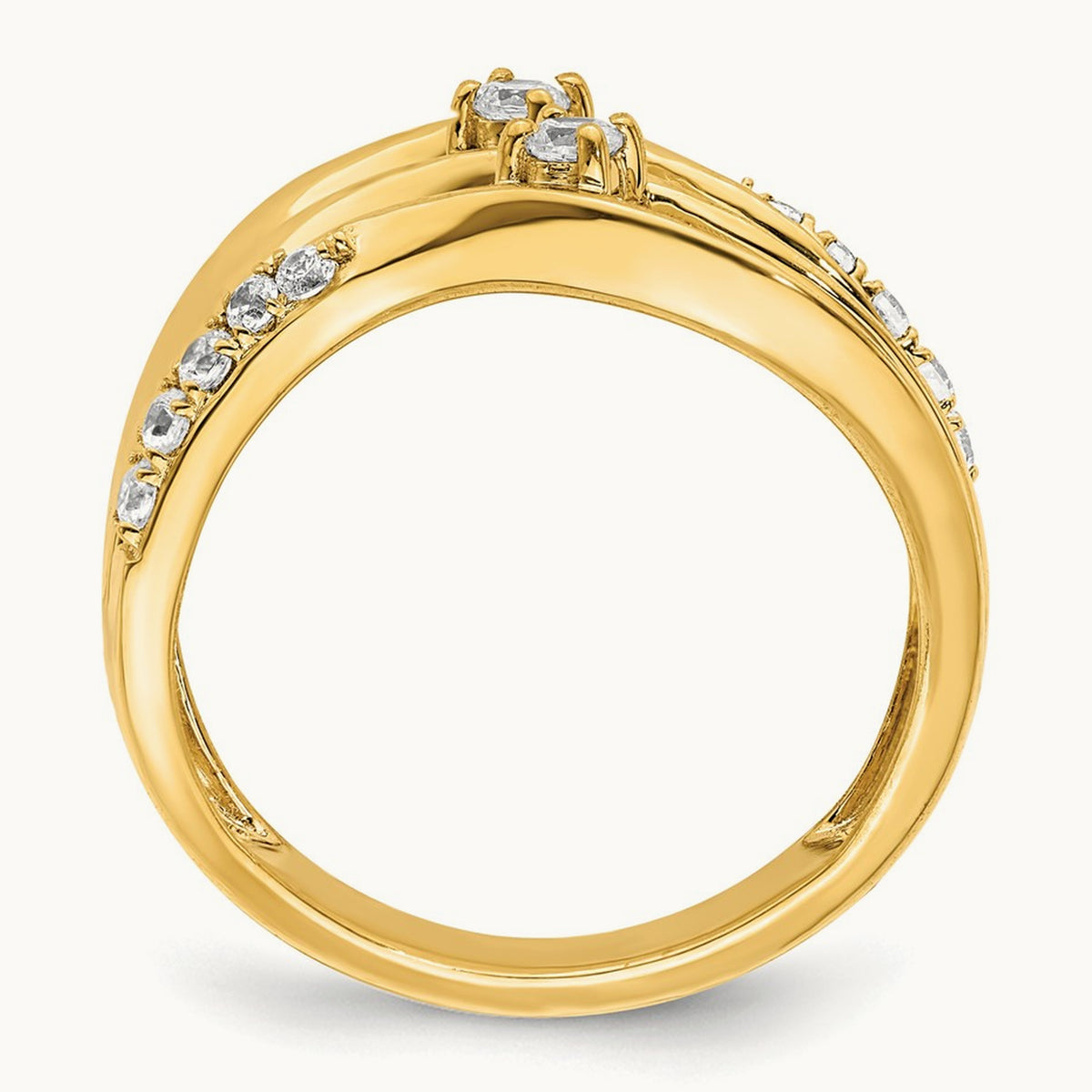 3-row Wavy Diamond Ring, 14K