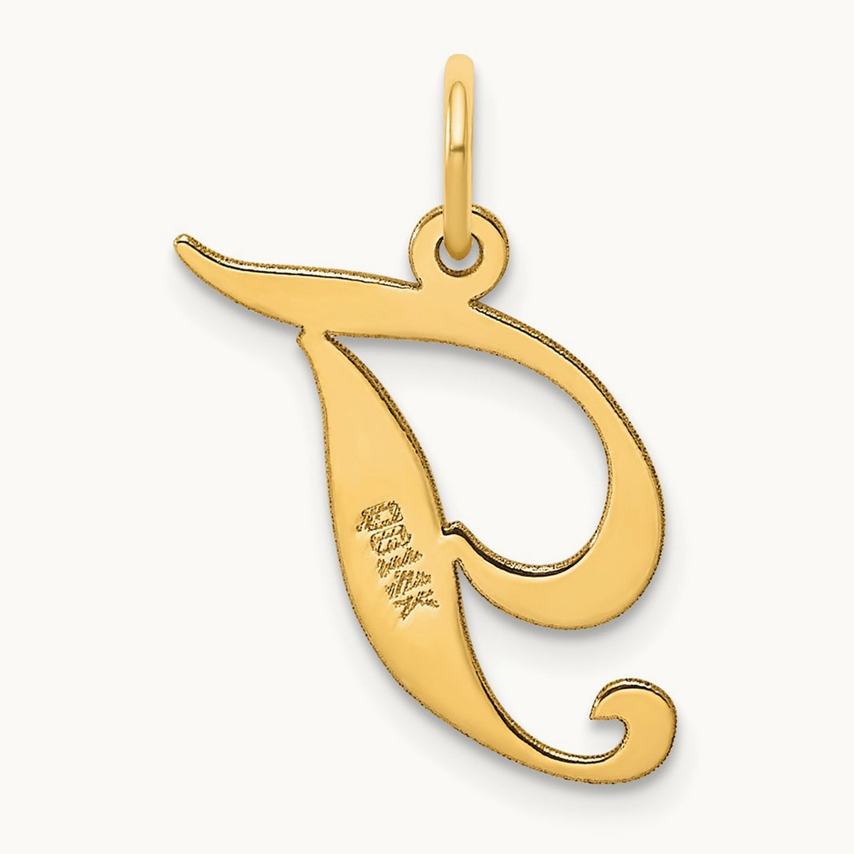 Medium Fancy Script Initial Charm — 14K Yellow Gold, T