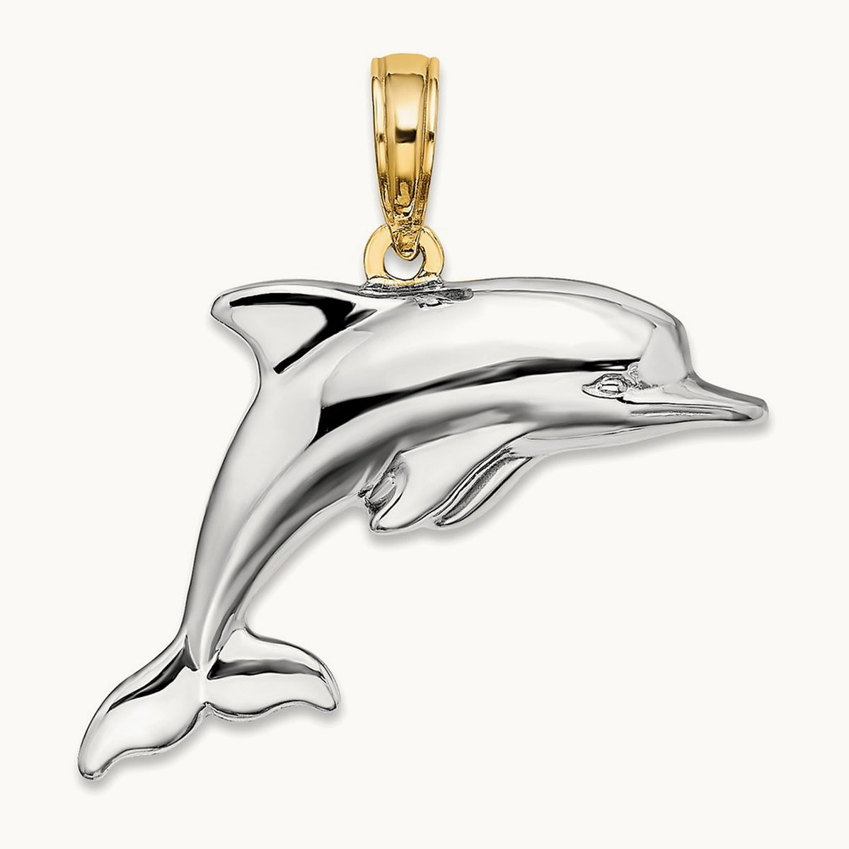 w/Rhodium 3-D Reversible Puffed Dolphin Charm, 14K