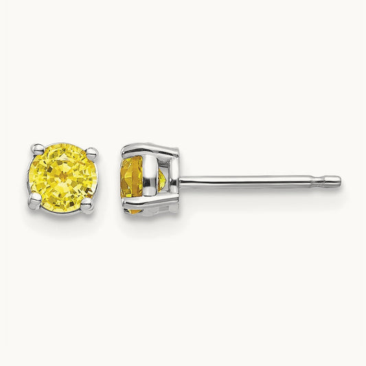 Yellow Sapphire Earrings, 14K White Gold