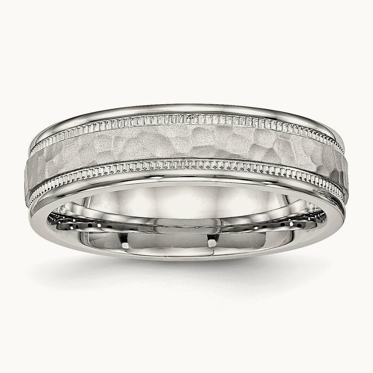 Polished and Hammered Grooved Band, 6mm, Stainless Steel