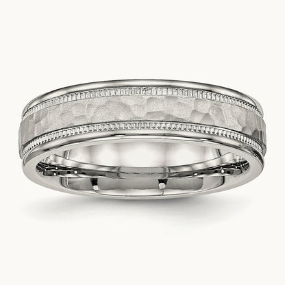 Polished and Hammered Grooved Band, 6mm, Stainless Steel