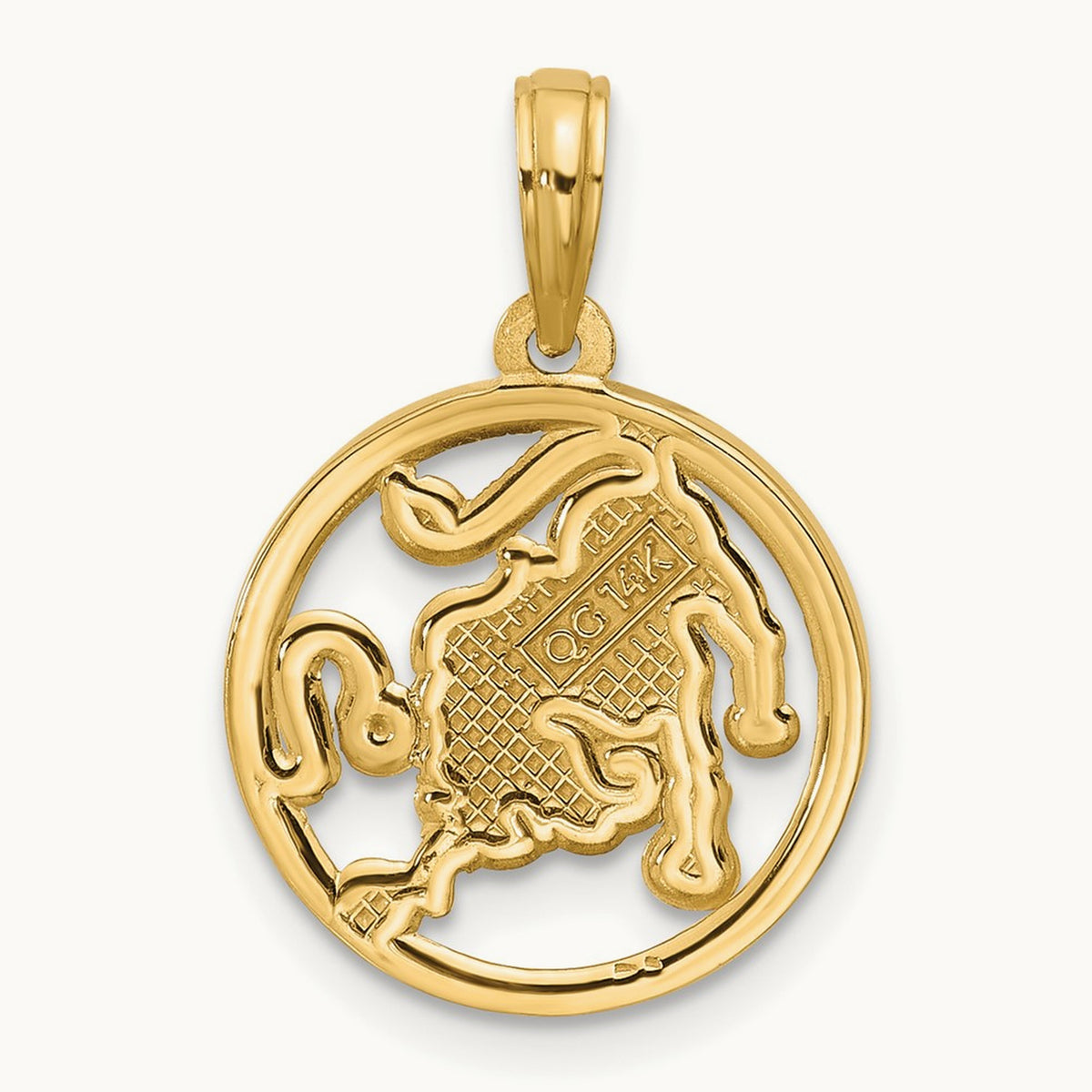 Polished Round Leo Pendant, 14K