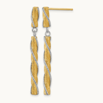 Polished/Satin/Dia-cut Post Dangle Earrings, 14K Two-tone — Leslie's