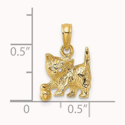 Cat with Ball Charm, 14K